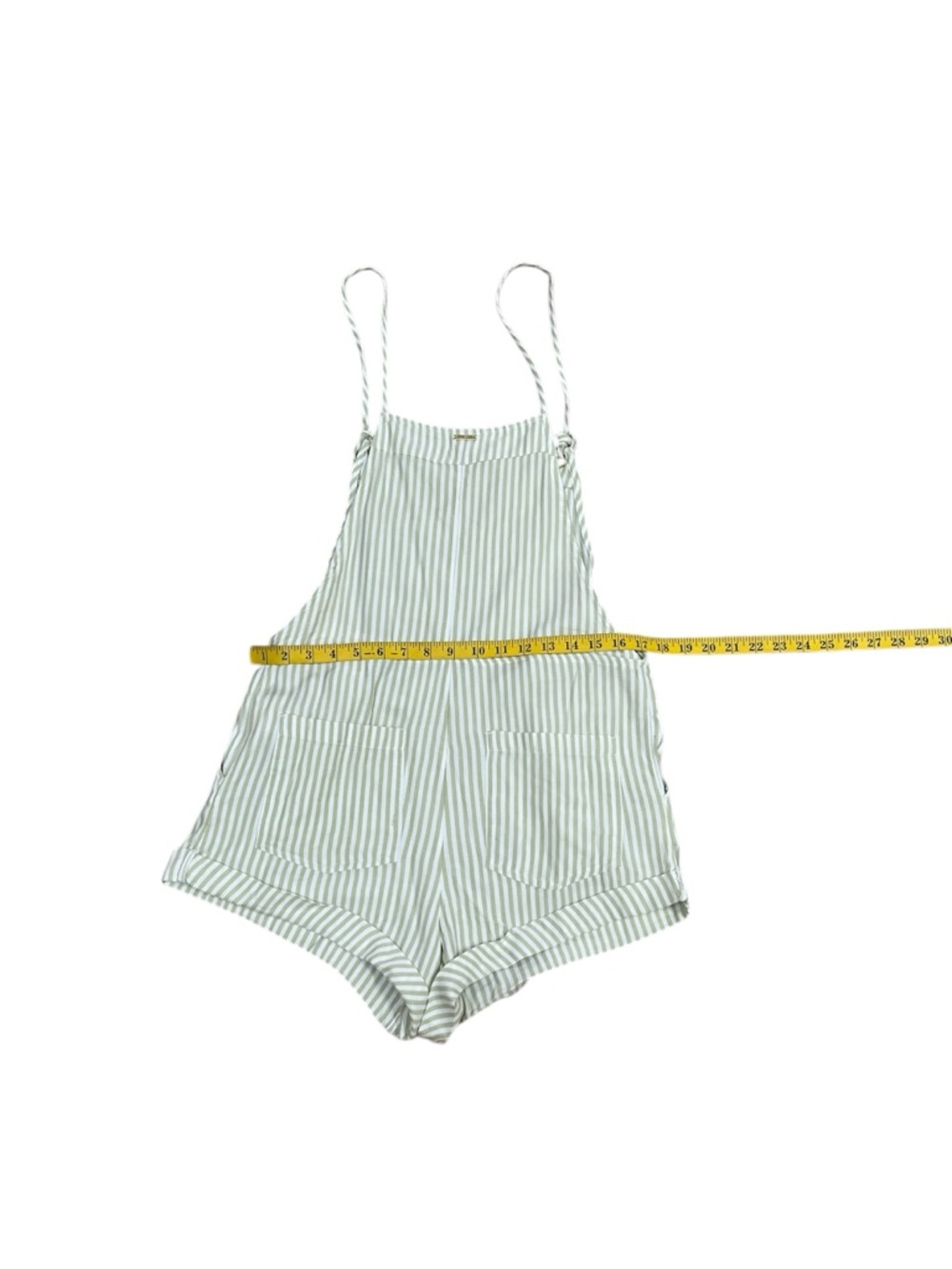 Billabong Light Green and White Striped Short Overalls - Picture 5 of 13
